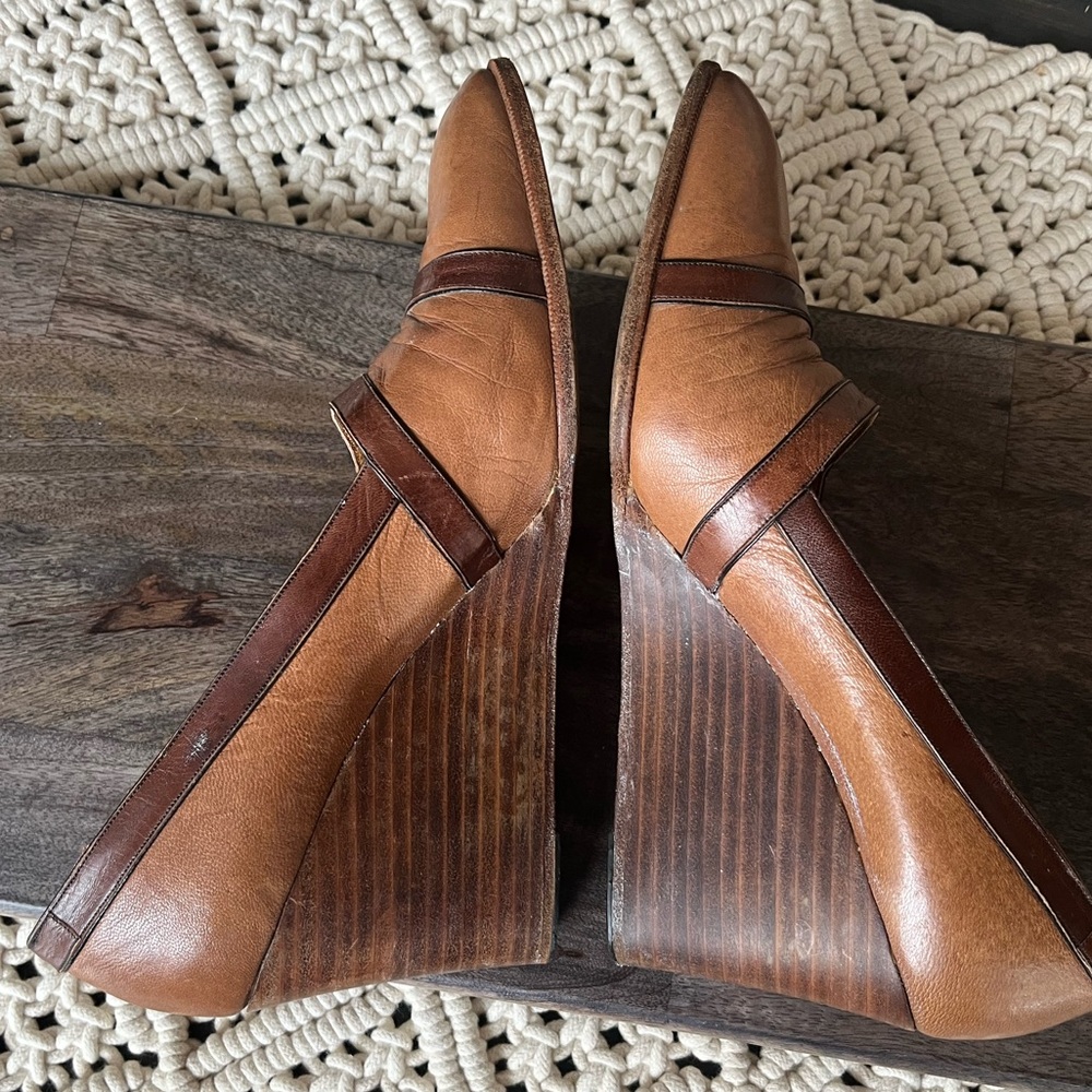 DAVIDS Vintage Wedge Shoes Brown Size 39.5 EUC